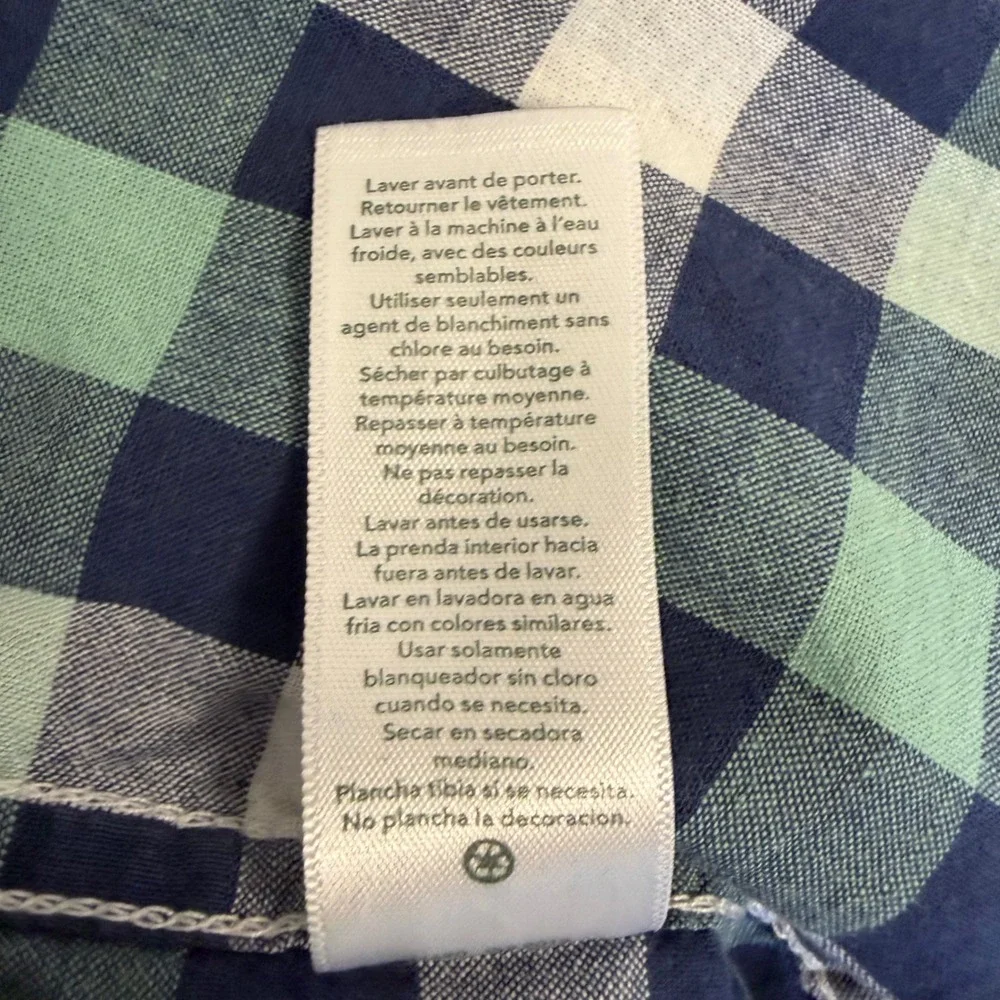 Carters Boys Navy Blue Mint Green Gingham Plaid Button Down Shirt Size 4